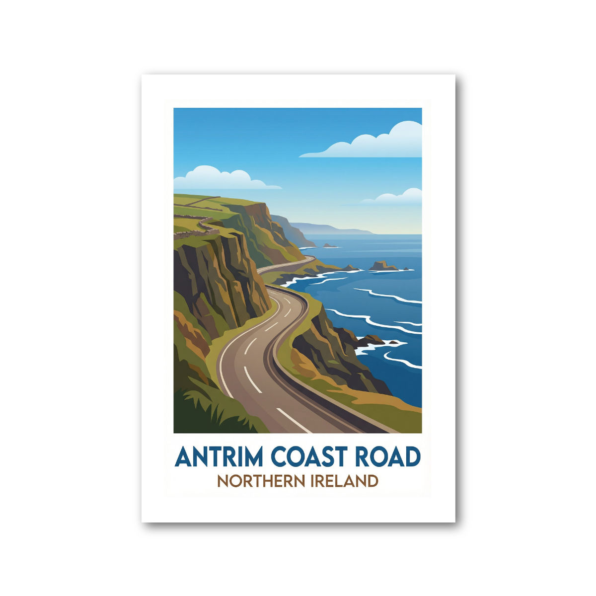 Antrim Coast Road, Northern Ireland Travel Poster Art Print 124-3