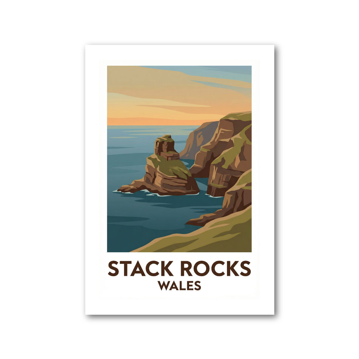 Stack Rocks, Wales Travel Poster Giclee Art Print 230-1