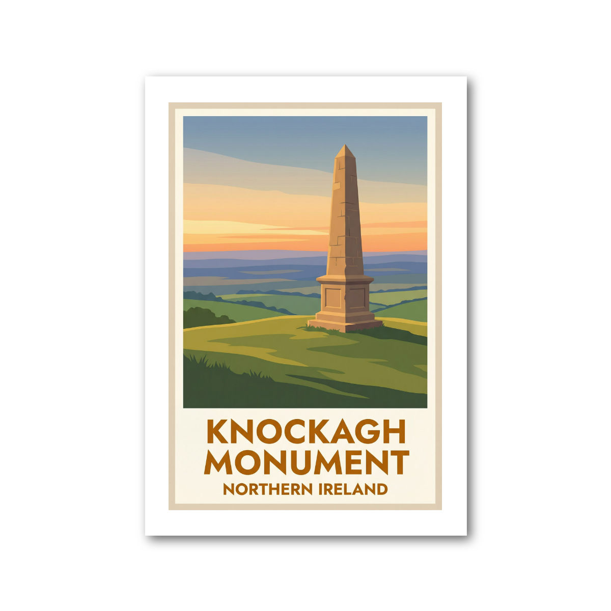 Knockagh Monument, Northern Ireland Travel Poster Art Print 276-2
