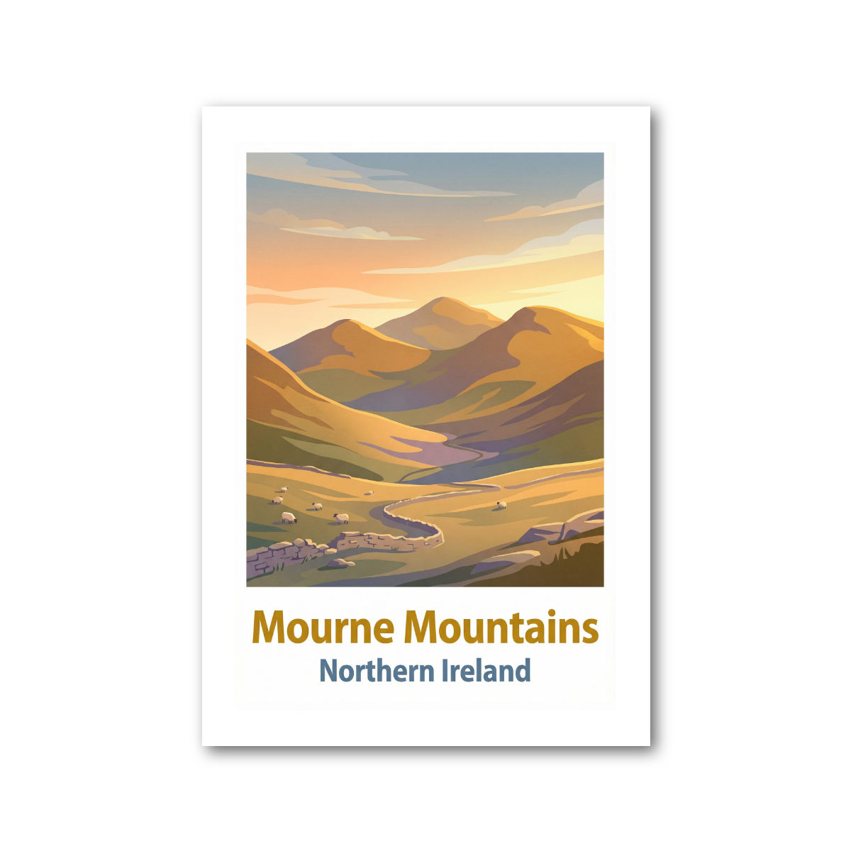 Mourne Mountains, Northern Ireland Travel Poster Giclee Art Print
